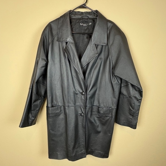 Savannah Black Leather Midi Jacket; Size Large - Picture 4 of 10